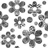 Black and white seamless pattern with ethnic motifs