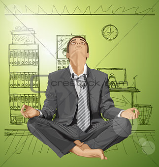 Vector Businessman in Lotus Pose Meditating