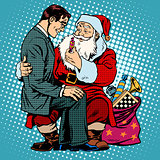 Christmas gift. Santa Claus and businessman
