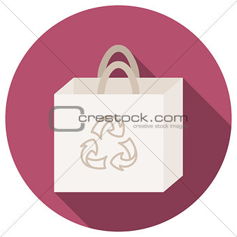 Trendy round eco recycle bag icon with long shadow
