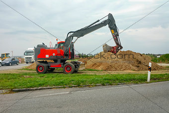 red excavator