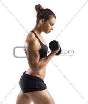 Woman training biceps