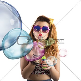 Blowing colored bubbles