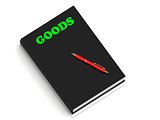 GOODS- inscription of green letters on black book 