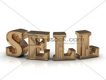 SELL- inscription of bright gold letters on white 