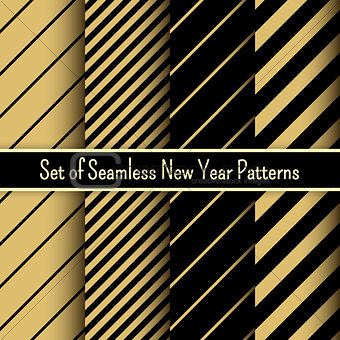 Set of black and gold seamless New Year party patterns