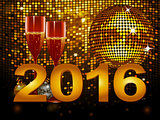 2016 New Year background with champagne glass and disco ball