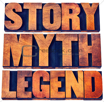 story, myth, legend word abstract