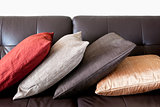 Cushions on leather sofa