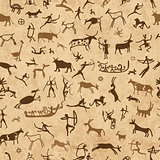 Rock paintings with ethnic people, seamless pattern