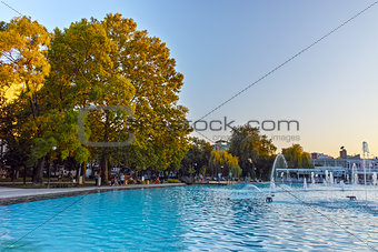 Sunset at Singing Fountains in City of Plovdiv