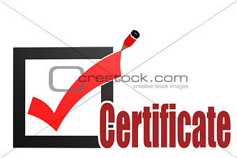 Check mark with certificate word