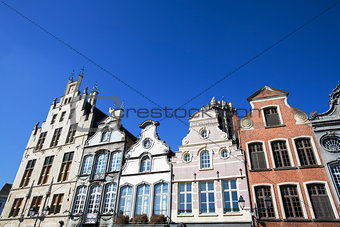 Facade of 18th century buildings in Mechelen, Belgium.