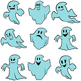 Set of nine blue flying ghosts