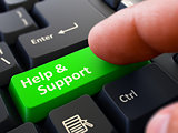 Help and Support - Concept on Green Keyboard Button.