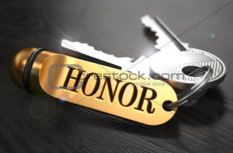 Honor - Bunch of Keys with Text on Golden Keychain.