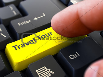 Travel Tour Concept. Person Click Keyboard Button.