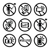 No selfies, no selfie sticks vector signs
