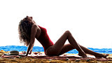 woman sea sunbathing holidays  beach