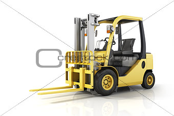 Forklift truck on white isolated background. 