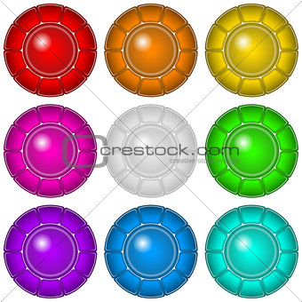 Glass buttons with frames, set