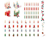 Set of different candles with Christmas decoration isolated