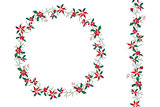 Round Christmas wreath with poinsettia isolated on white. Endless vertical pattern brush.