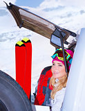 Woman comes on ski resort