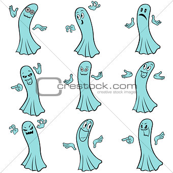 Set of nine blue ghosts