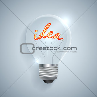 Lightbulb with Idea sign on a light background
