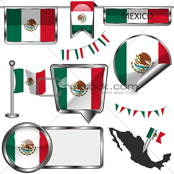 Glossy icons with flag of Mexico