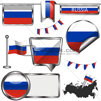 Glossy icons with flag of Russia