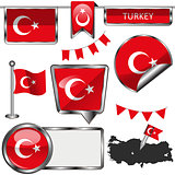 Glossy icons with flag of Turkey