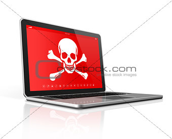 Laptop with a pirate symbol on screen. Hacking concept