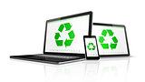 Electronic devices with a recycling symbol on screen. environmen