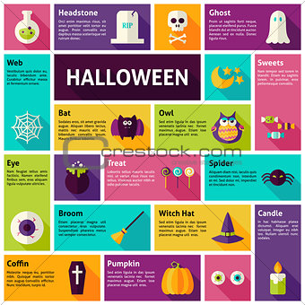 Flat Design Vector Icons Infographic Halloween Holiday Concept