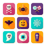 Flat Halloween Trick or Treat Square App Icons Set
