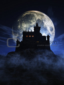 3D Halloween background with spooky castle