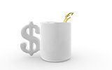 mug with handle dollar, euro and spoon