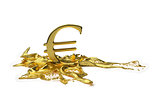 euro symbol melts into liquid gold. path included