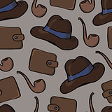 background with smoking pipes, hats and purses