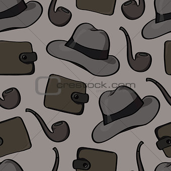 background with smoking pipes, hats and purses