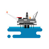 Offshore oil platform in the blue ocean. Flat style vector illustration concept