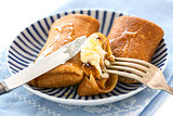 Crepes with cottage cheese and honey.