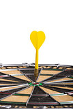yellow Dart hitting the middle of dartboard
