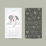 Calendar grid 2016 design. Couple in love together