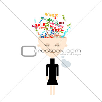 Girl thinks about shopping, abstract concept design