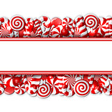 Sweet banner with red and white candies.