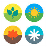 Four seasons flat thin icon set. Vector illustration of winter, Spring, Summer, Autumn symbols.