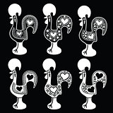 Portuguese Rooster of Barcelos - Galo de Barcelos white icons on black